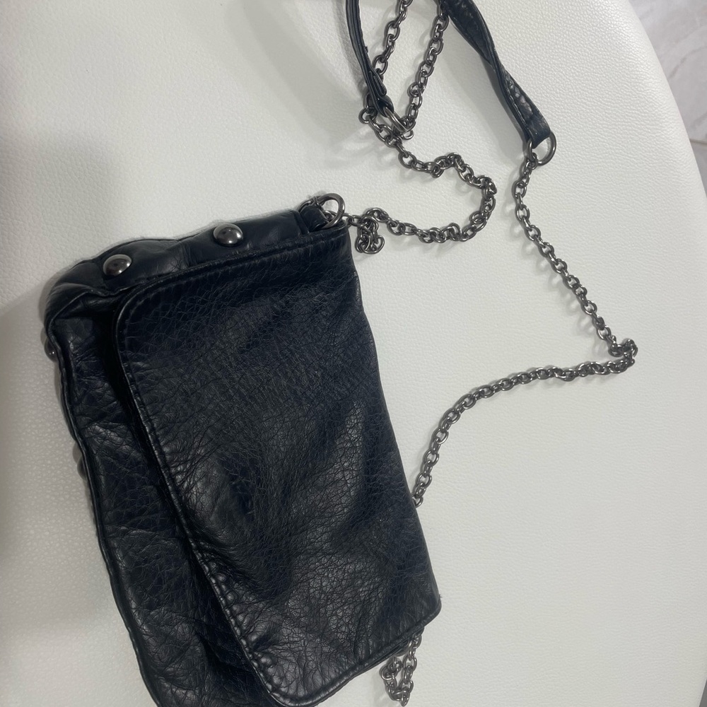 Black Leather Chain Mini Crossbody Bag